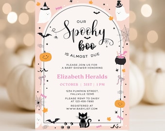 Halloween babyshower uitnodiging, griezelige uitnodiging, spookachtige babyshower uitnodiging, pastelkleurige Halloween uitnodiging, spook- en pompoen babyshower thema