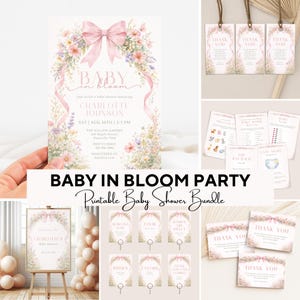 Baby in Bloom Baby Shower Bundle, Wildflower Baby Shower Decorations, Spring Garden Baby Shower Cards, Custom Flower Baby Shower Party Set