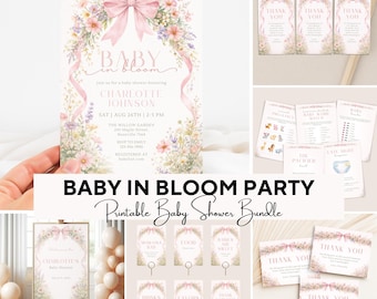 Baby in Bloom Baby Shower Bundle, Wildflower Baby Shower Decorations, Spring Garden Baby Shower Cards, Custom Flower Baby Shower Party Set