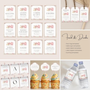 Editable A Baby Is Brewing Baby Shower Bundle, Pink Floral Tea Party Baby Shower, Tea Party Books & Diaper Raffle, Whimsical Tea Invite Set