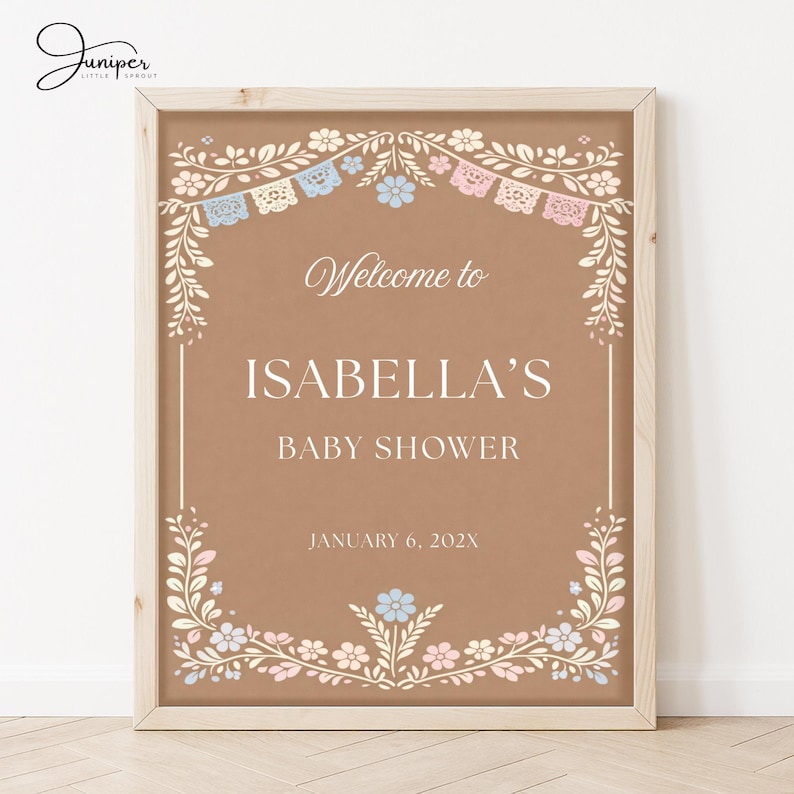 Cielito Lindo Baby Shower Welcome Sign, Mexican Floral Baby Shower Entrance Poster, Papel Picado Gender Reveal Welcome Banner