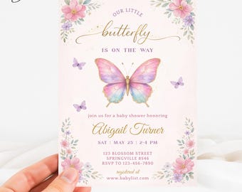 Our Little Butterfly Baby Shower Invitation, Floral Butterfly Baby Shower Card, Spring Garden Party Template, Butterfly Wildflower Invite