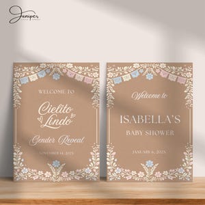 Cielito Lindo Baby Shower Welcome Sign, Mexican Floral Baby Shower Entrance Poster, Papel Picado Gender Reveal Welcome Banner