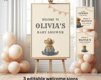 A Little Cowboy Is On The Way Baby Shower Welcome Sign, Rustic Cowboy Welcome Poster Template, Custom Rodeo Wild West Party Decor