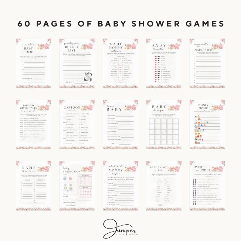 Editable A Baby Is Brewing Baby Shower Games, Tea Party Baby Shower, Pink Floral Baby Shower, Whimsical Tea Games & Answer Baby Shower Set