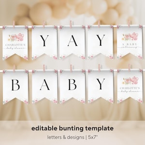 Editable A Baby Is Brewing Baby Shower Bundle, Pink Floral Tea Party Baby Shower, Tea Time Books & Diaper Raffle, Whimsical Tea Shower Set