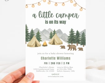 Little Camper is On its Way Baby Shower Invitation, Forest Animals Invite, Woodland Mom-To-Be Party Invite, Outdoor Invite, Camping Invite