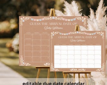 Cielito Lindo Baby Shower Due Date Calendar, Mexican Floral Guess Baby Arrival Game, Papel Picado Gender Reveal Baby Prediction Poster