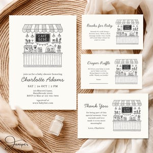 Cafe Bebe Baby Shower Bundle, Coffee Baby Shower Invitation Set, Café Baby Raffle & Thank You Cards, Coffee Bean Invite, French Cafe Invite