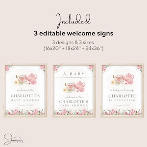 Editable A Baby Is Brewing Baby Shower Bundle, Pink Floral Tea Party Baby Shower, Tea Time Books & Diaper Raffle, Whimsical Tea Shower Set
