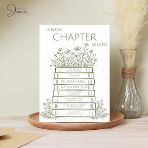 Book Themed Baby Shower Invitation, A New Chapter Begins Invite, Greenery Storybook Baby Invite, Vintage Book Invite, Floral Baby Shower,