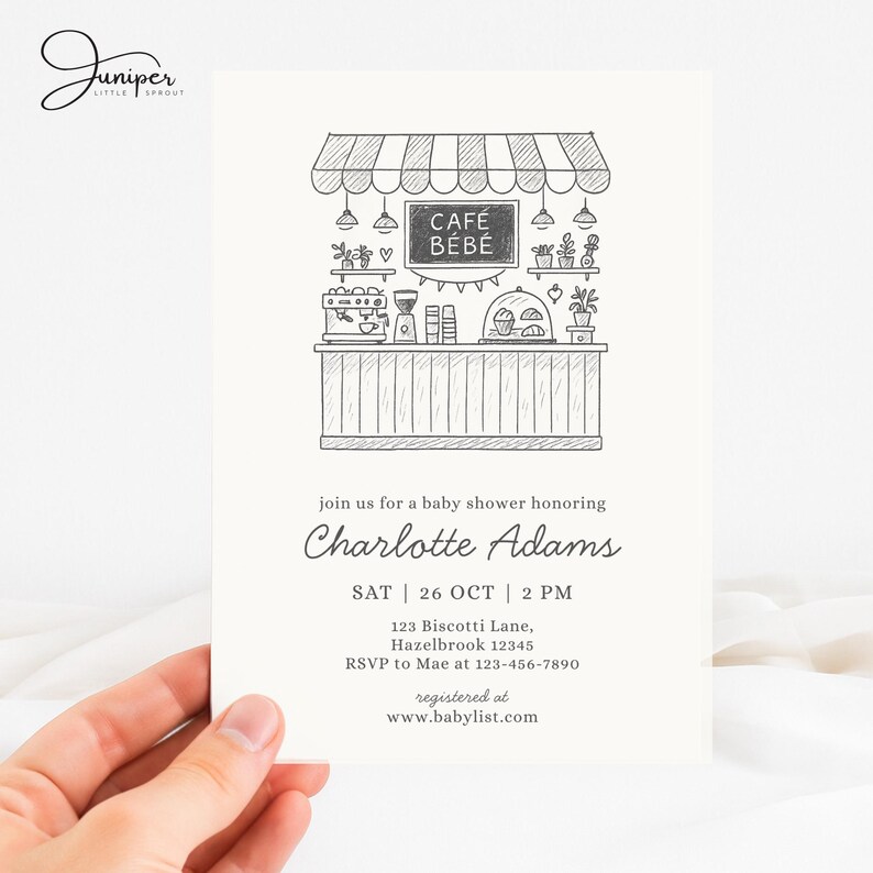 Cafe Bebe Baby Shower Bundle, Coffee Baby Shower Invitation Set, Café Baby Raffle & Thank You Cards, Coffee Bean Invite, French Cafe Invite