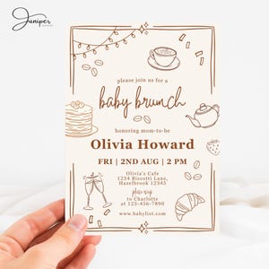 Handdrawn Pancakes & Coffee Baby Brunch Invitation, Pastry Breakfast Baby Shower Invite, Gender Neutral Baby Shower Brunch Invitation