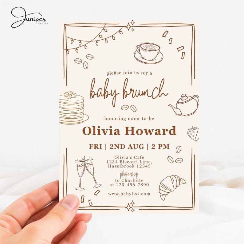 Handdrawn Pancakes & Coffee Baby Brunch Invitation, Pastry Breakfast Baby Shower Invite, Gender Neutral Baby Shower Brunch Invitation