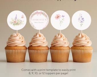 Baby In Bloom Baby Shower Cupcake Toppers, Pink Floral Baby Shower Cake Decoration, Spring Garden Cupcake Picks, Pink Floral Baby Shower