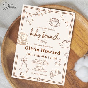 Handdrawn Pancakes & Coffee Baby Brunch Invitation, Pastry Breakfast Baby Shower Invite, Gender Neutral Baby Shower Brunch Invitation