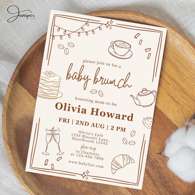 Handdrawn Pancakes & Coffee Baby Brunch Invitation, Pastry Breakfast Baby Shower Invite, Gender Neutral Baby Shower Brunch Invitation