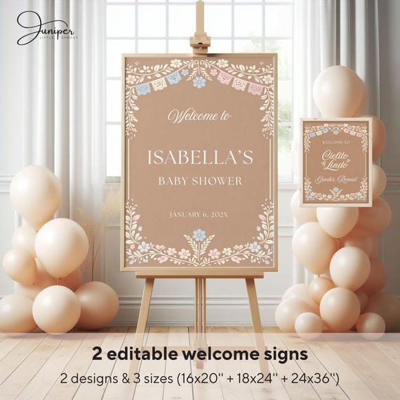 Cielito Lindo Baby Shower Welcome Sign, Mexican Floral Baby Shower Entrance Poster, Papel Picado Gender Reveal Welcome Banner