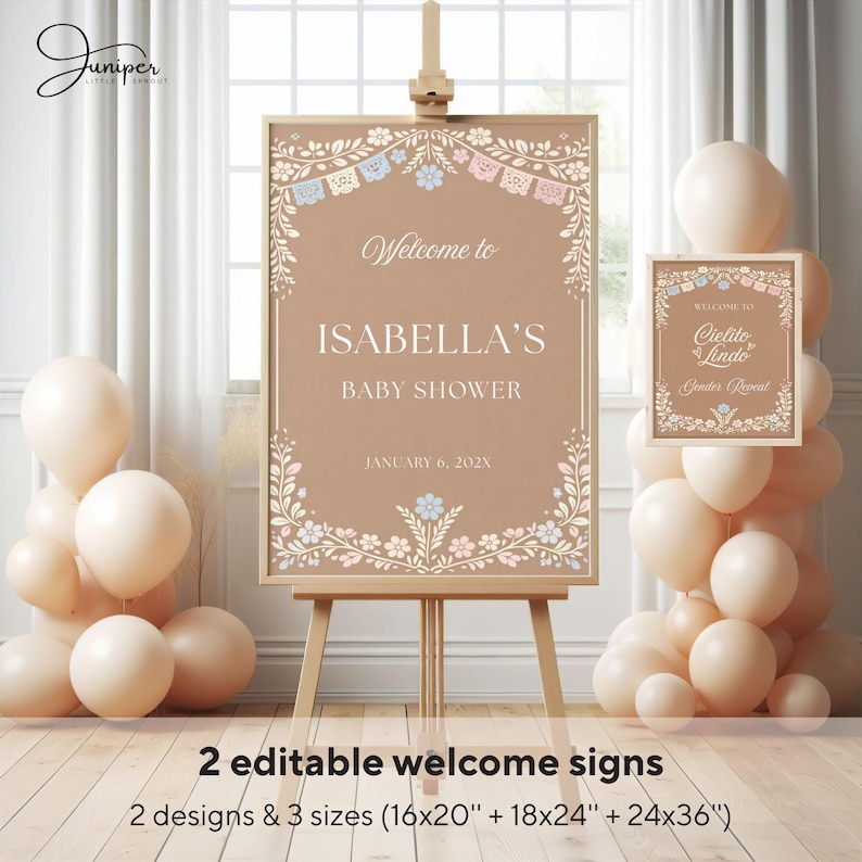 Cielito Lindo Baby Shower Welcome Sign, Mexican Floral Baby Shower Entrance Poster, Papel Picado Gender Reveal Welcome Banner