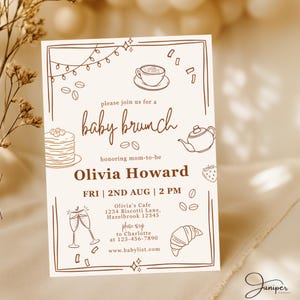 Handdrawn Pancakes & Coffee Baby Brunch Invitation, Pastry Breakfast Baby Shower Invite, Gender Neutral Baby Shower Brunch Invitation