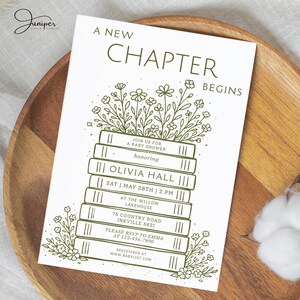 Book Themed Baby Shower Invitation, A New Chapter Begins Invite, Greenery Storybook Baby Invite, Vintage Book Invite, Floral Baby Shower,