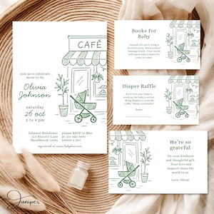 Cafe Bebe Baby Shower Bundle, Coffee Baby Shower Invitation Set, Home Cafe Themed Baby Shower Bundle, Coffee Bean Invite, French Cafe Invite