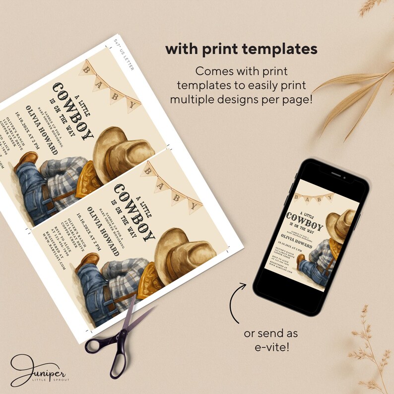 Editable A Little Cowboy Is On The Way Baby Shower Bundle, Rustic Cowboy Baby Shower Card, Wild West Baby Shower, Custom Rodeo Baby Shower