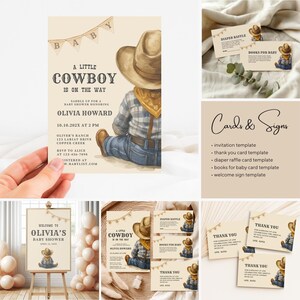 Editable A Little Cowboy Is On The Way Baby Shower Bundle, Rustic Cowboy Baby Shower Card, Wild West Baby Shower, Custom Rodeo Baby Shower