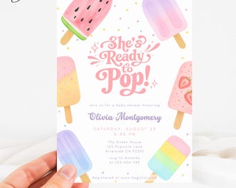 She's Ready to Pop Baby Shower Invitation, Ice Cream Party Template, Summer Popsicle Baby Shower Card, Rainbow Popsicles Invite