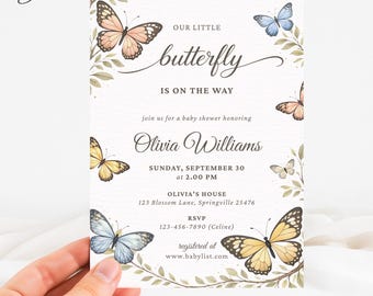 Our Little Butterfly Baby Shower Invitation, Nature Baby Shower Card, Spring Garden Party Template, Butterfly Wildflower Invite