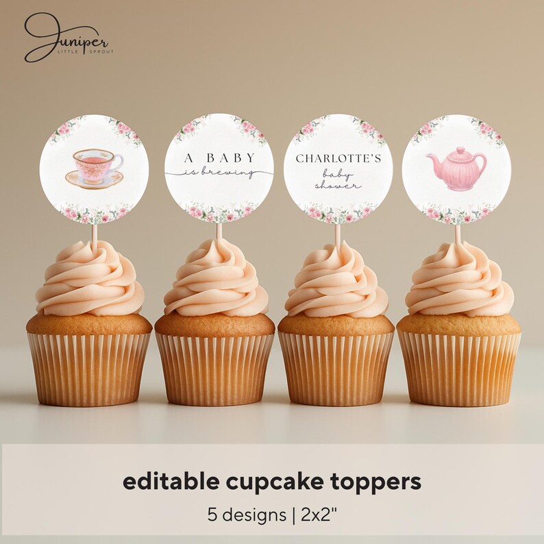 Editable A Baby Is Brewing Baby Shower Bundle, Pink Floral Tea Party Baby Shower, Tea Time Books & Diaper Raffle, Whimsical Tea Shower Set