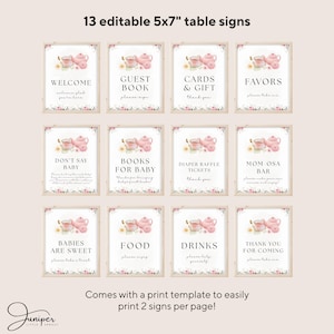 Editable A Baby Is Brewing Baby Shower Bundle, Pink Floral Tea Party Baby Shower, Tea Party Books & Diaper Raffle, Whimsical Tea Invite Set