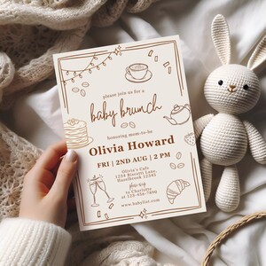 Handdrawn Pancakes & Coffee Baby Brunch Invitation, Pastry Breakfast Baby Shower Invite, Gender Neutral Baby Shower Brunch Invitation