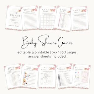 Editable A Baby Is Brewing Baby Shower Games, Tea Party Baby Shower, Pink Floral Baby Shower, Whimsical Tea Games & Answer Baby Shower Set
