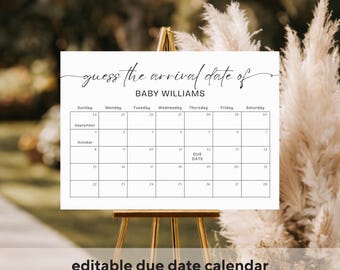 Editable Due Date Calendar, Baby Shower Guess Date Calendar, Neutral Baby Shower Game, Baby Shower Guess Arrival Date, Custom Baby Calendar