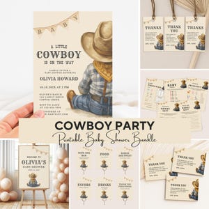 Editable A Little Cowboy Is On The Way Baby Shower Bundle, Rustic Cowboy Baby Shower Card, Wild West Baby Shower, Custom Rodeo Baby Shower