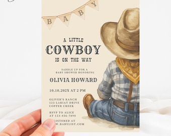 Invitación para baby shower "Pequeño vaquero en camino", invitación para baby shower del lejano oeste, invitación para baby shower del oeste, invitación para rodeo de vaqueros, invitación de vaquero