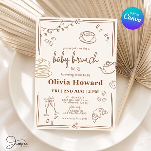 Handdrawn Pancakes & Coffee Baby Brunch Invitation, Pastry Breakfast Baby Shower Invite, Gender Neutral Baby Shower Brunch Invitation
