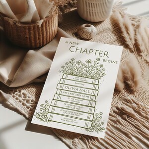Book Themed Baby Shower Invitation, A New Chapter Begins Invite, Greenery Storybook Baby Invite, Vintage Book Invite, Floral Baby Shower,