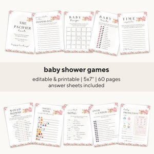 Editable A Baby Is Brewing Baby Shower Bundle, Pink Floral Tea Party Baby Shower, Tea Time Books & Diaper Raffle, Whimsical Tea Shower Set