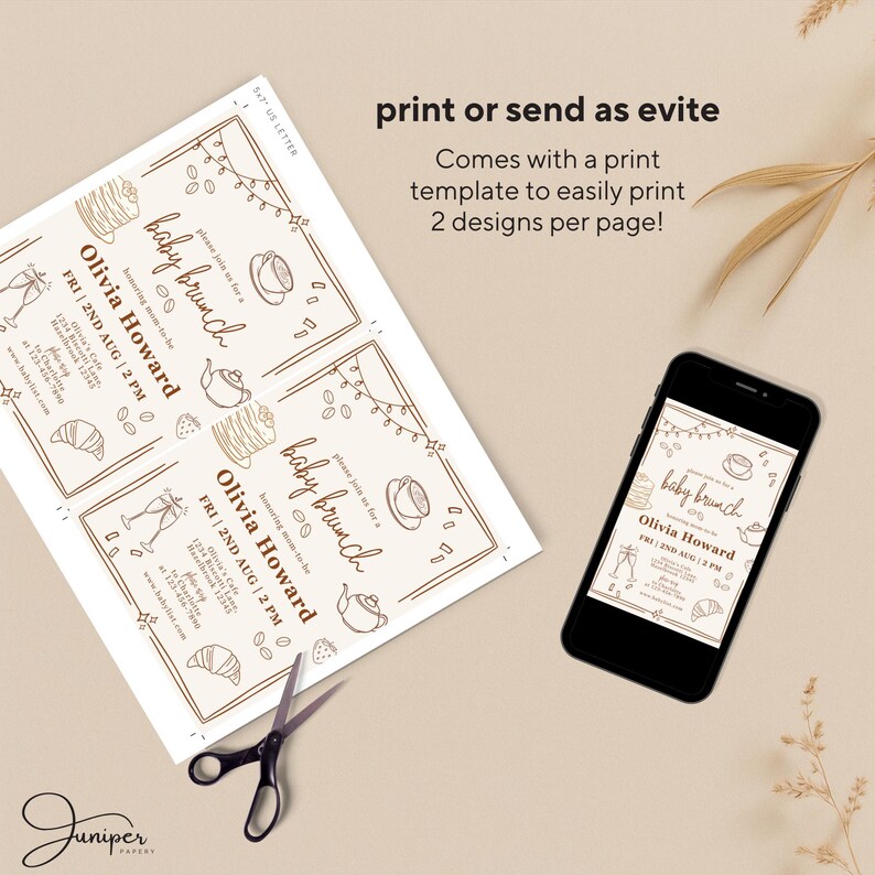 Handdrawn Pancakes & Coffee Baby Brunch Invitation, Pastry Breakfast Baby Shower Invite, Gender Neutral Baby Shower Brunch Invitation
