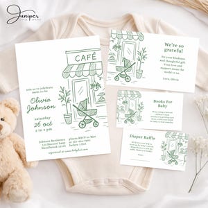 Cafe baby shower bundel, koffie baby shower uitnodiging set, Cafe Bebe baby shower bundel, koffieboon uitnodigen, Frans café uitnodigen