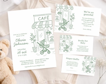 Cafe Baby Shower Bundle, Coffee Baby Shower Invitation Set, Cafe Bebe Baby Shower Bundle, Coffee Bean Invite, French Cafe Invite