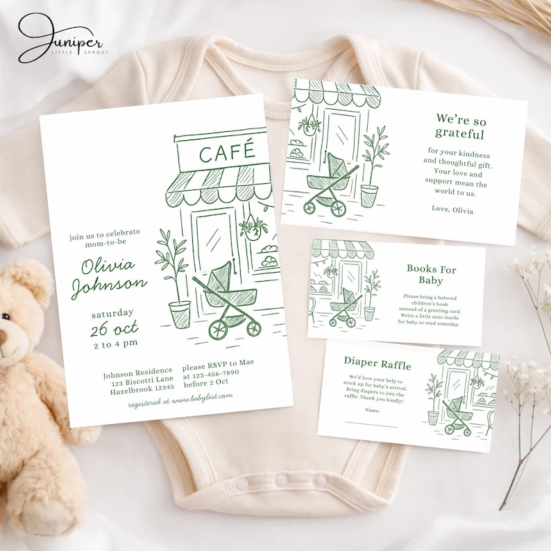 Cafe Baby Shower Bundle, Coffee Baby Shower Invitation Set, Cafe Bebe Baby Shower Bundle, Coffee Bean Invite, French Cafe Invite