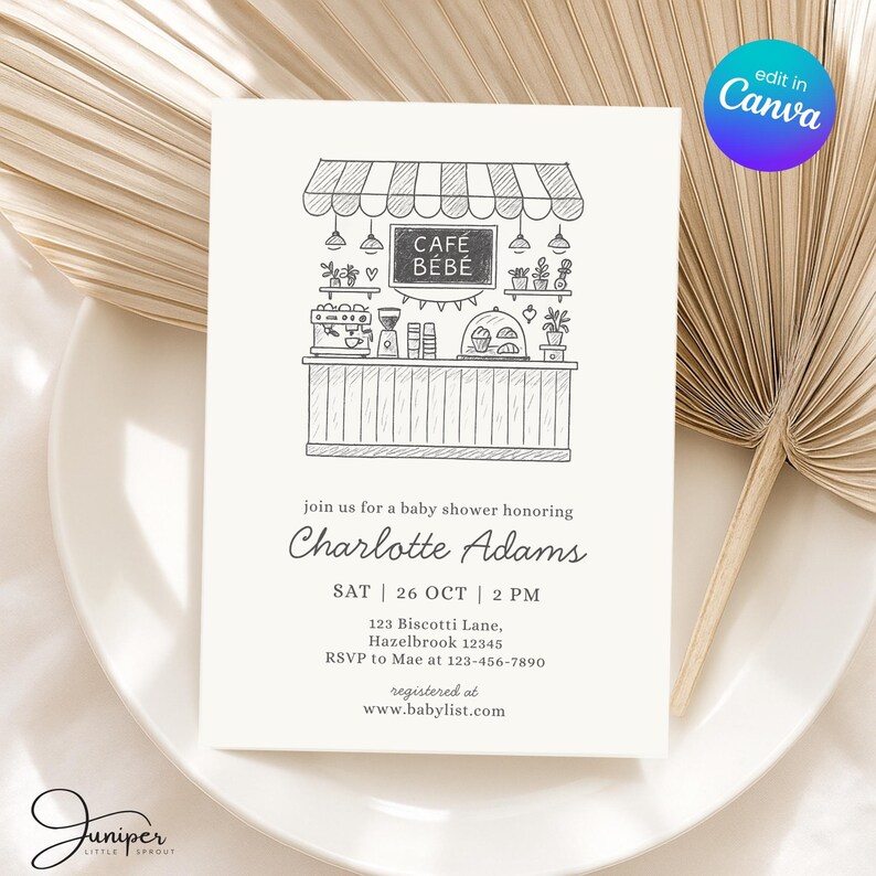 Cafe Bebe Baby Shower Bundle, Coffee Baby Shower Invitation Set, Café Baby Raffle & Thank You Cards, Coffee Bean Invite, French Cafe Invite