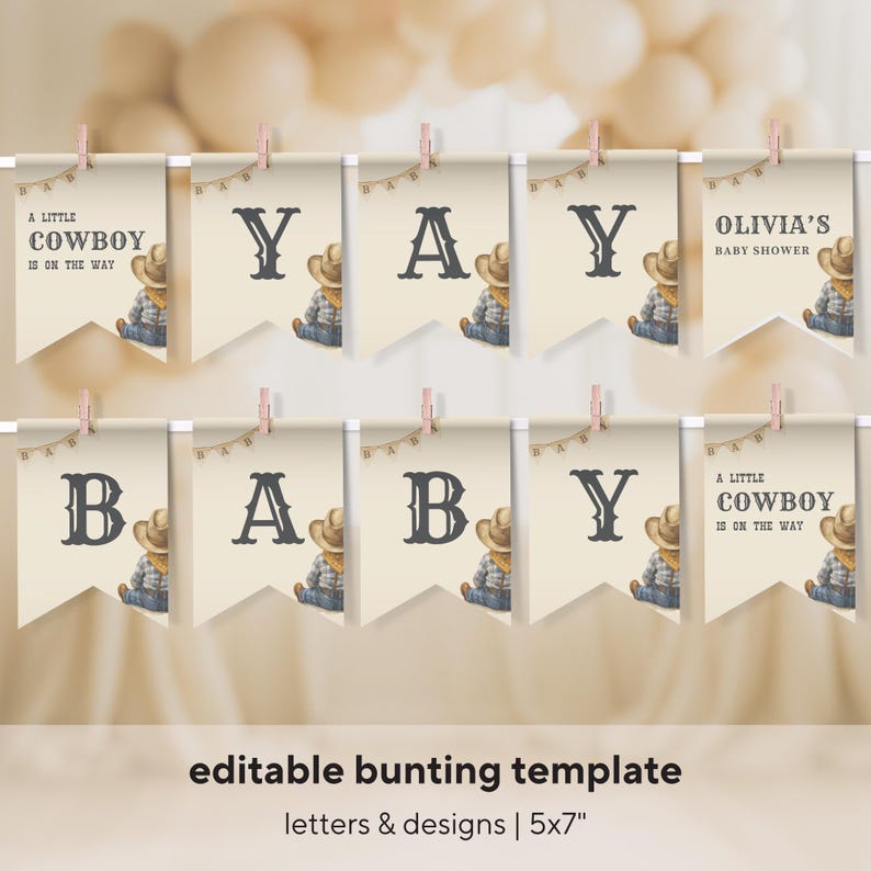 Editable A Little Cowboy Is On The Way Baby Shower Bundle, Rustic Cowboy Baby Shower Card, Wild West Baby Shower, Custom Rodeo Baby Shower