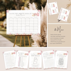 Editable A Baby Is Brewing Baby Shower Bundle, Pink Floral Tea Party Baby Shower, Tea Time Books & Diaper Raffle, Whimsical Tea Shower Set