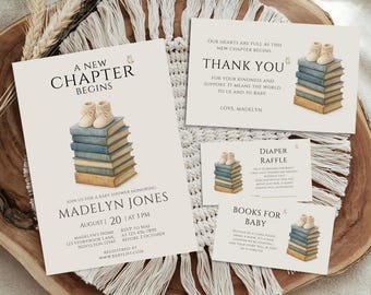 A New Chapter Begins Baby Shower Bundle, Storybook Baby Shower Set, Once Upon A Baby Invitation, Children’s Book Baby Shower Card Suite