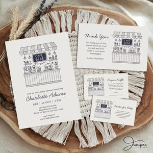 Cafe Bebe Baby Shower Bundle, Coffee Baby Shower Invitation Set, Café Baby Raffle & Thank You Cards, Coffee Bean Invite, French Cafe Invite