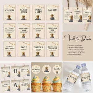 Editable A Little Cowboy Is On The Way Baby Shower Bundle, Rustic Cowboy Baby Shower Card, Wild West Baby Shower, Custom Rodeo Baby Shower